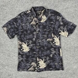 Montage Collection Hawaiian Shirt Mens XL Black Tropical Palm Rayon Button Up